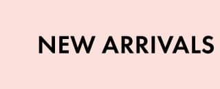 The words 'NEW ARRIVALS' are displayed in large, black, sans-serif font against a pale pink background.