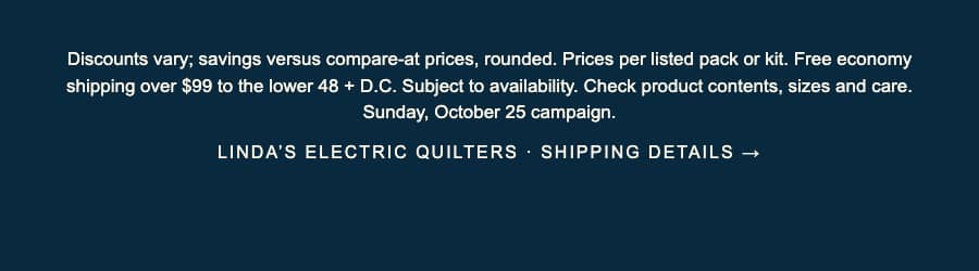 A wide, flat dark navy-blue panel with centered white sans-serif text and ample empty space below. The text reads: “Discounts vary; savings versus com...