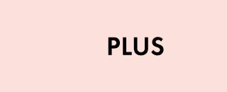 A medium shot of the word PLUS in bold black capital letters centered on a pale pink background.
