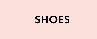 The word SHOES is displayed in large, black, sans-serif capital letters centered on a pale pink background.