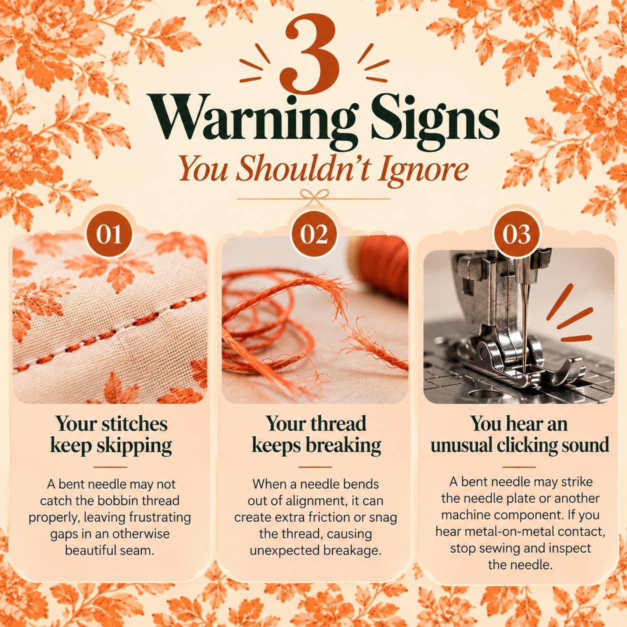 A square, cream-colored infographic framed by orange autumn leaves, with three rounded panels arranged side by side beneath a large rust-colored numer...