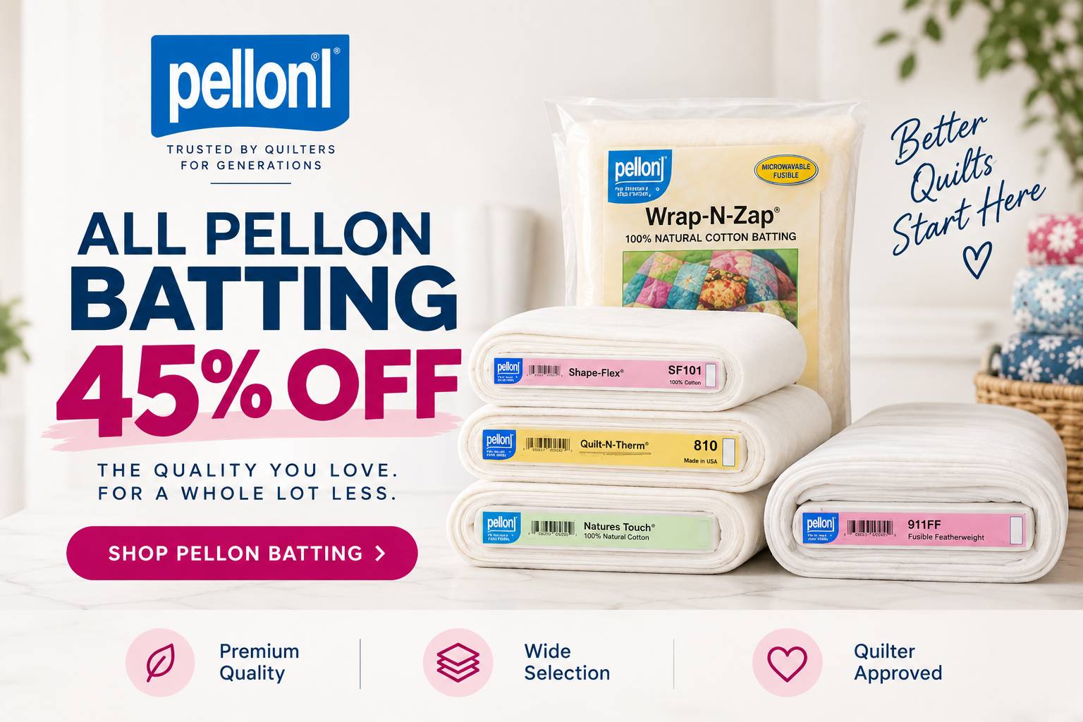 Pellon batting sale at Linda's Electric Quilters – all Pellon batting and interfacing discounted