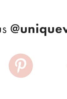 A medium shot shows the text 'us @uniquev' in black font against a white background, with a light pink circle containing a white 'p' logo to the left ...