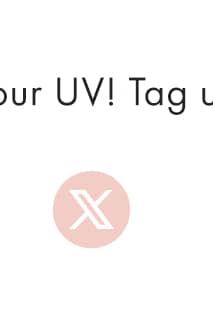A medium shot shows a light pink circle with a white stylized X inside, positioned below the text 'our UV! Tag u' in black sans-serif font.