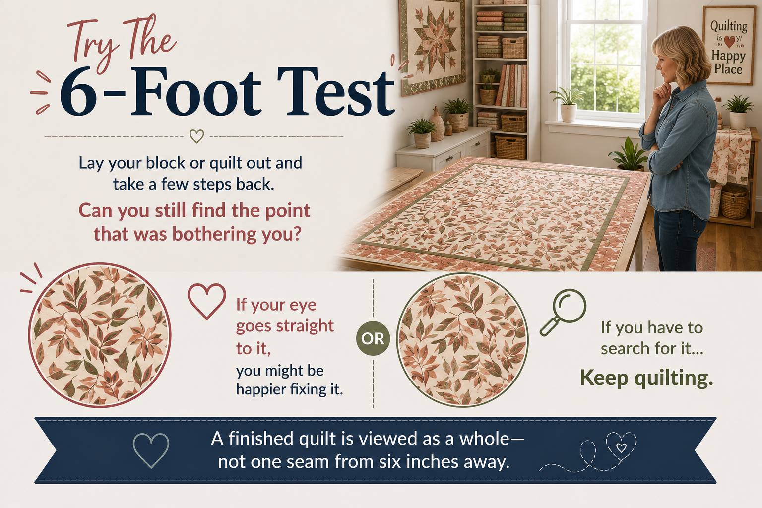 Try the 6-foot test: lay your block or quilt out and step back six feet